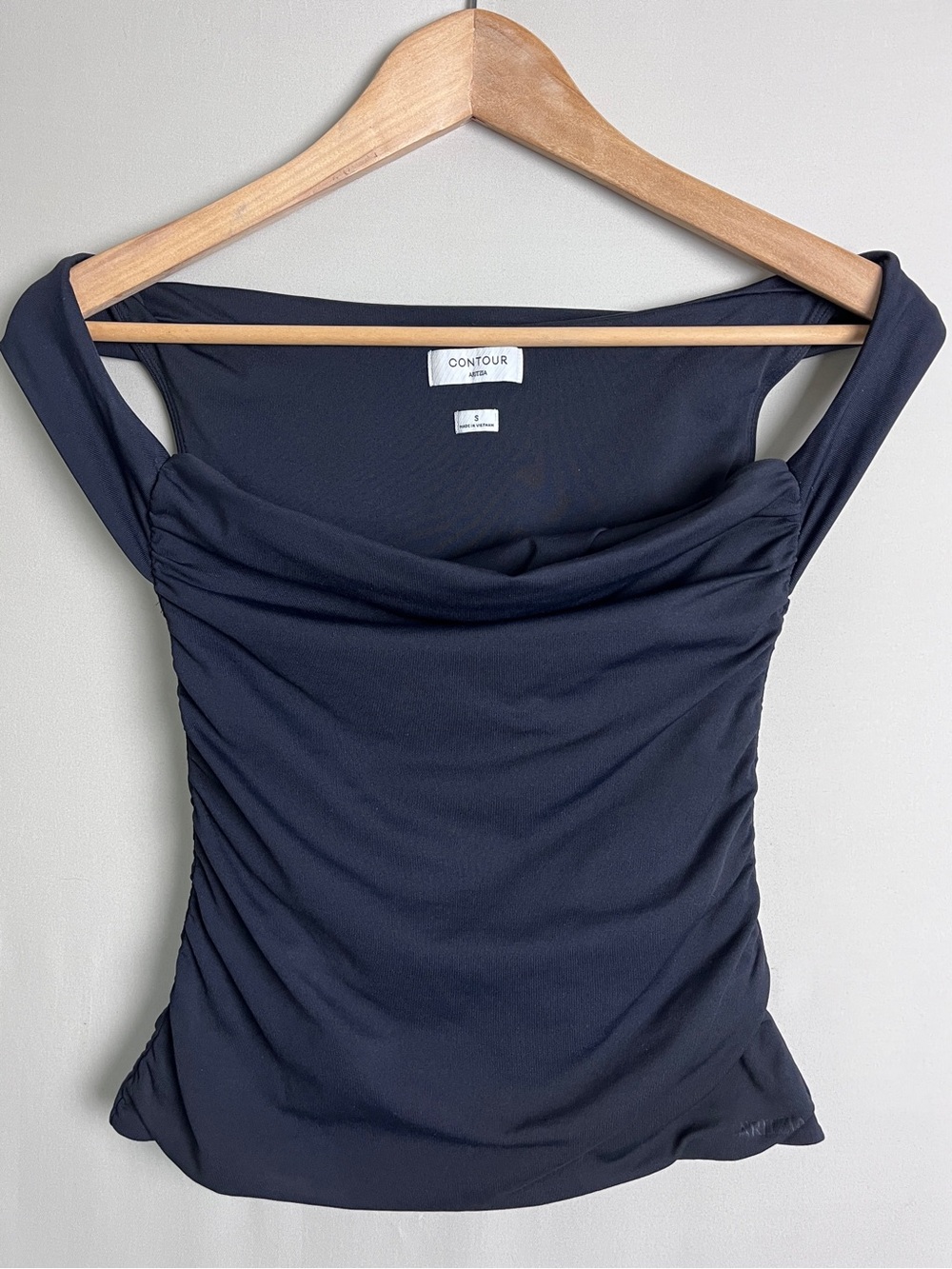Aritzia Contour Flourish Top Ruched Squareneck Tank Black Size S